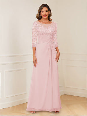 A-Line/Princess Illusion Scoop Appliques Ruched Mother of the Bride Dresses