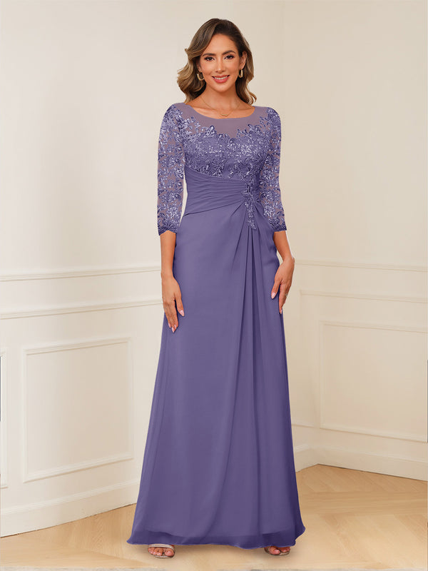 A-Line/Princess Illusion Scoop Appliques Ruched Mother of the Bride Dresses