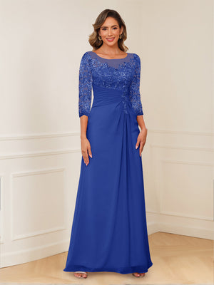 A-Line/Princess Illusion Scoop Appliques Ruched Mother of the Bride Dresses