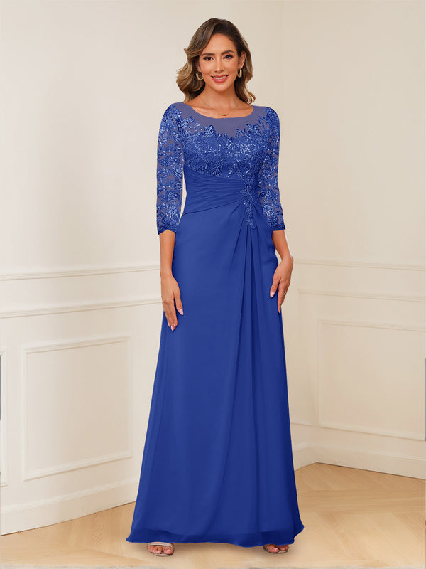 A-Line/Princess Illusion Scoop Appliques Ruched Mother of the Bride Dresses