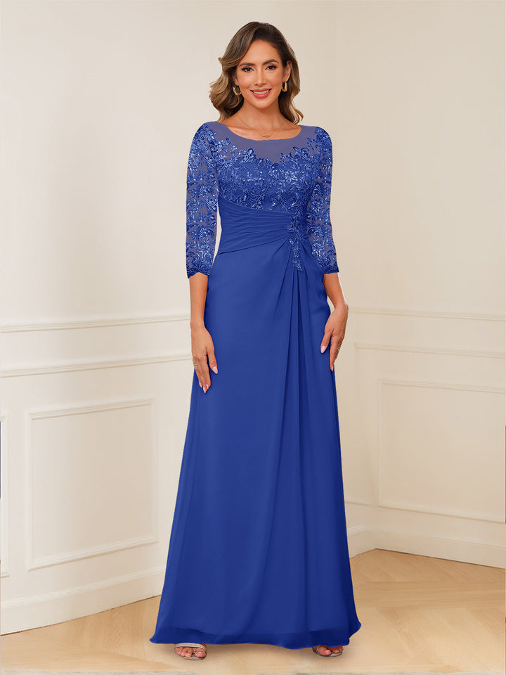 A-Line/Princess Illusion Scoop Appliques Ruched Mother of the Bride Dresses