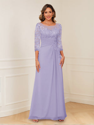 A-Line/Princess Illusion Scoop Appliques Ruched Mother of the Bride Dresses