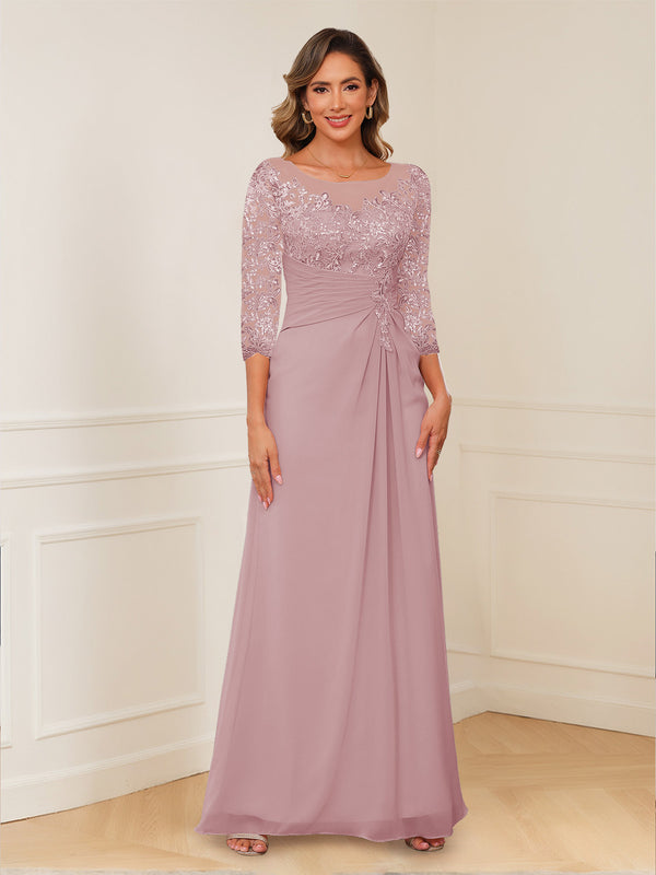 A-Line/Princess Illusion Scoop Appliques Ruched Mother of the Bride Dresses
