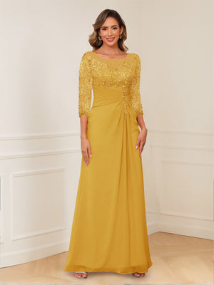 A-Line/Princess Illusion Scoop Appliques Ruched Mother of the Bride Dresses