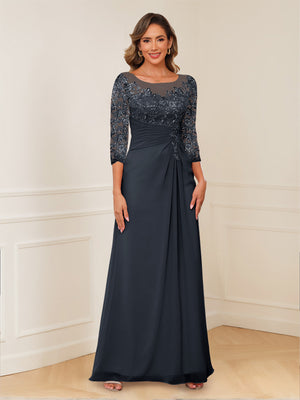 A-Line/Princess Illusion Scoop Appliques Ruched Mother of the Bride Dresses