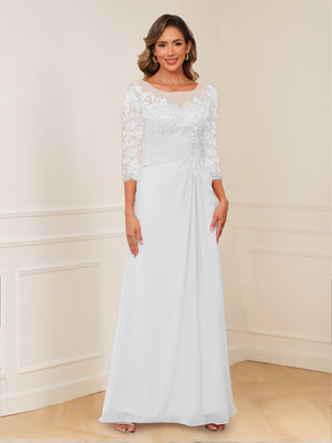 A-Line/Princess Illusion Scoop Appliques Ruched Mother of the Bride Dresses