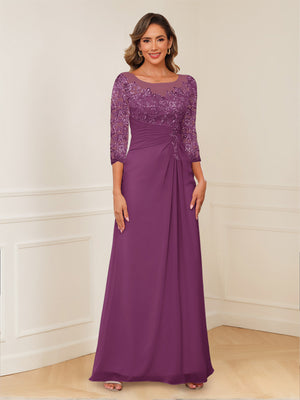 A-Line/Princess Illusion Scoop Appliques Ruched Mother of the Bride Dresses