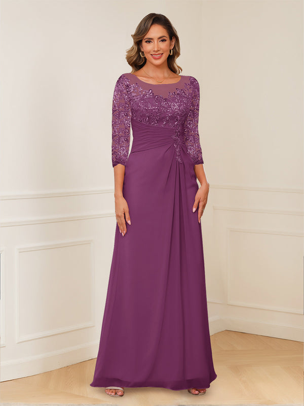A-Line/Princess Illusion Scoop Appliques Ruched Mother of the Bride Dresses