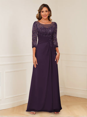 A-Line/Princess Illusion Scoop Appliques Ruched Mother of the Bride Dresses