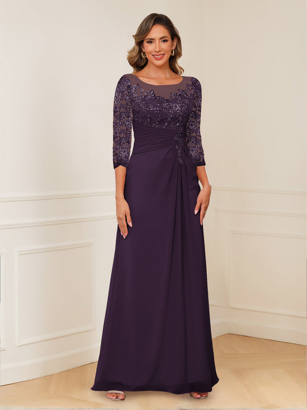 A-Line/Princess Illusion Scoop Appliques Ruched Mother of the Bride Dresses