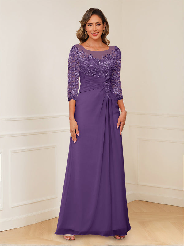 A-Line/Princess Illusion Scoop Appliques Ruched Mother of the Bride Dresses