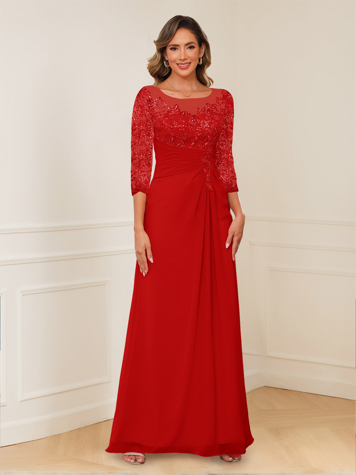 A-Line/Princess Illusion Scoop Appliques Ruched Mother of the Bride Dresses