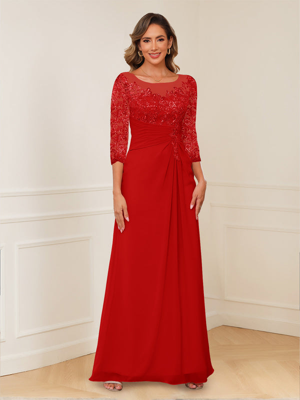A-Line/Princess Illusion Scoop Appliques Ruched Mother of the Bride Dresses