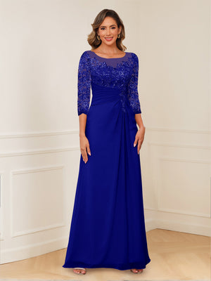 A-Line/Princess Illusion Scoop Appliques Ruched Mother of the Bride Dresses