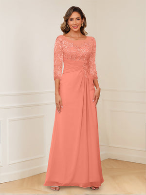 A-Line/Princess Illusion Scoop Appliques Ruched Mother of the Bride Dresses