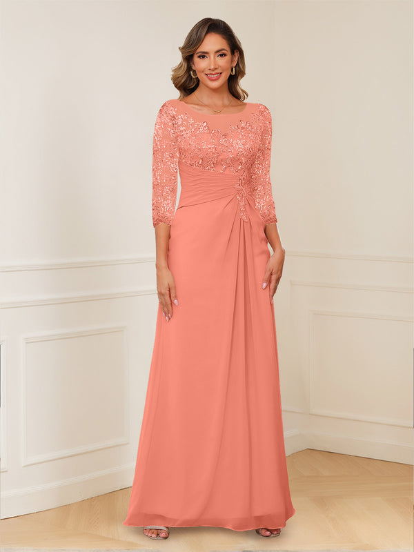 A-Line/Princess Illusion Scoop Appliques Ruched Mother of the Bride Dresses