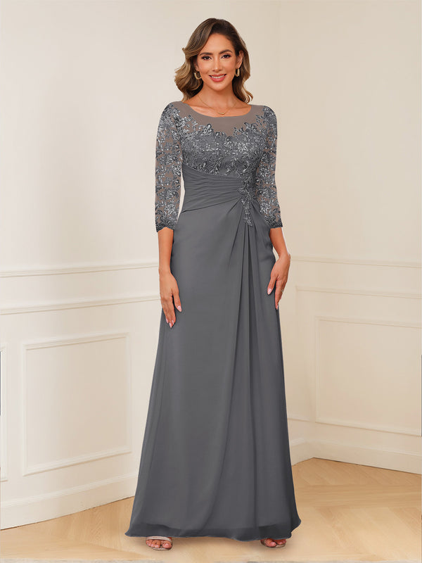 A-Line/Princess Illusion Scoop Appliques Ruched Mother of the Bride Dresses