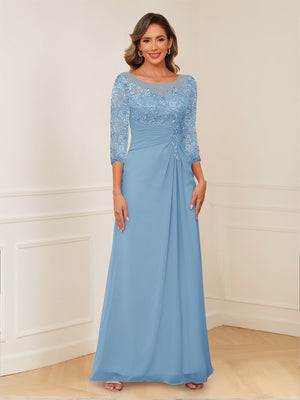 A-Line/Princess Illusion Scoop Appliques Ruched Mother of the Bride Dresses