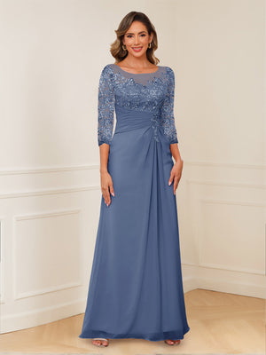 A-Line/Princess Illusion Scoop Appliques Ruched Mother of the Bride Dresses