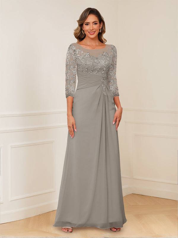 A-Line/Princess Illusion Scoop Appliques Ruched Mother of the Bride Dresses