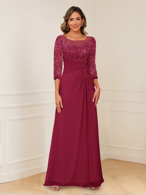 A-Line/Princess Illusion Scoop Appliques Ruched Mother of the Bride Dresses