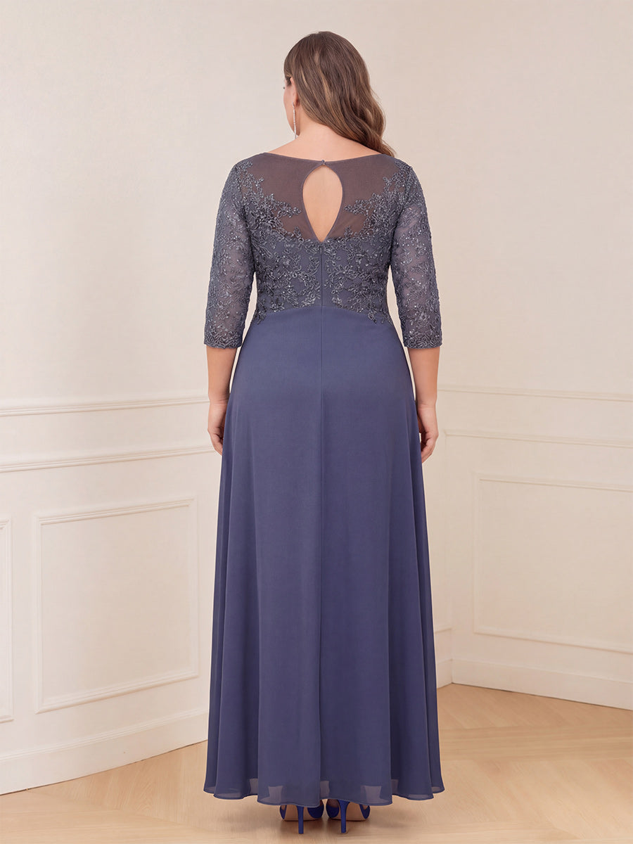 A-Line/Princess Illusion Scoop Appliques Ruched Plus Size Mother of the Bride Dresses