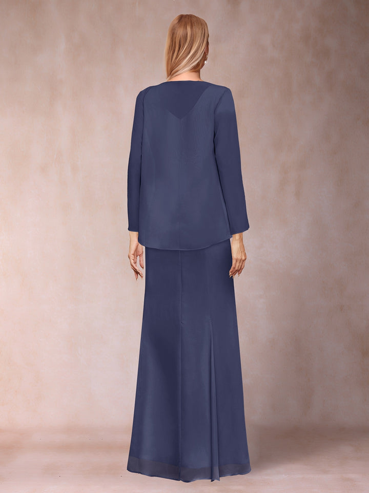 Sheath/Column V-Neck Floor-Length Mother of the Bride Dresses With Jacket &amp; Sequins