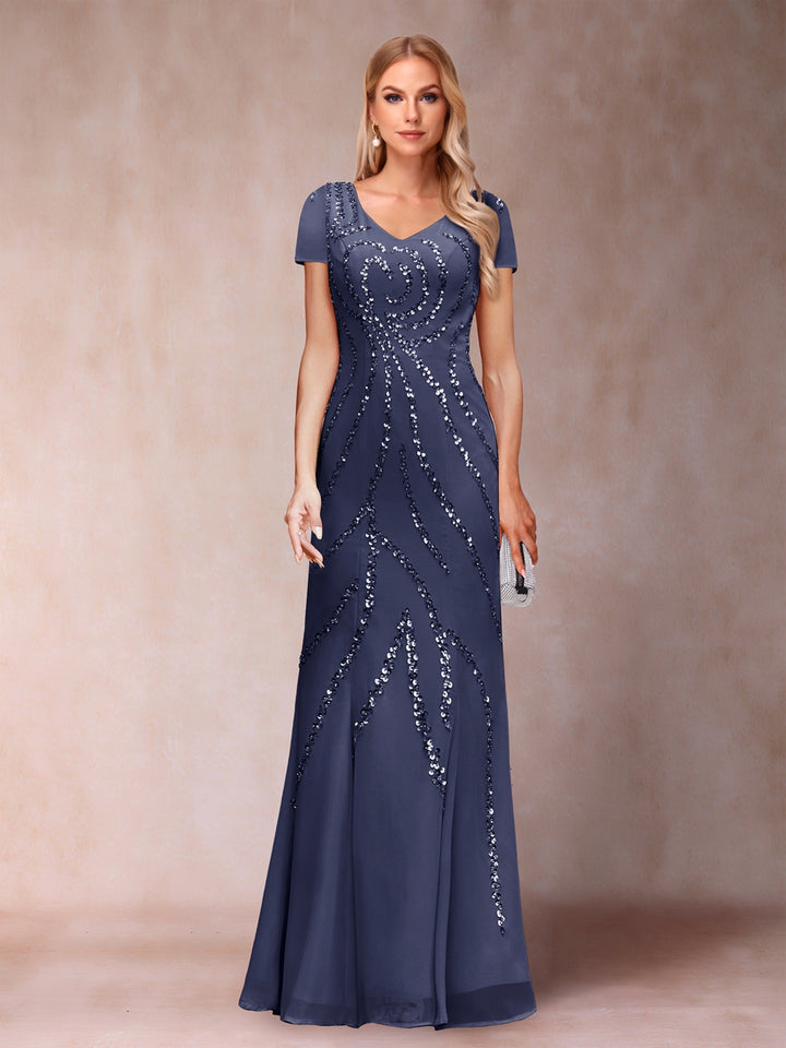 Sheath/Column V-Neck Floor-Length Mother of the Bride Dresses With Jacket &amp; Sequins