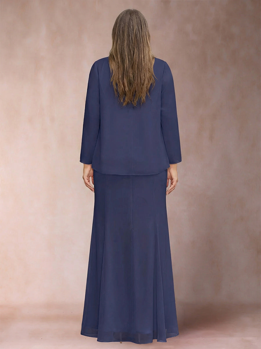 Sheath/Column V-Neck Floor-Length Plus Size Mother of the Bride Dresses With Jacket &amp; Sequins