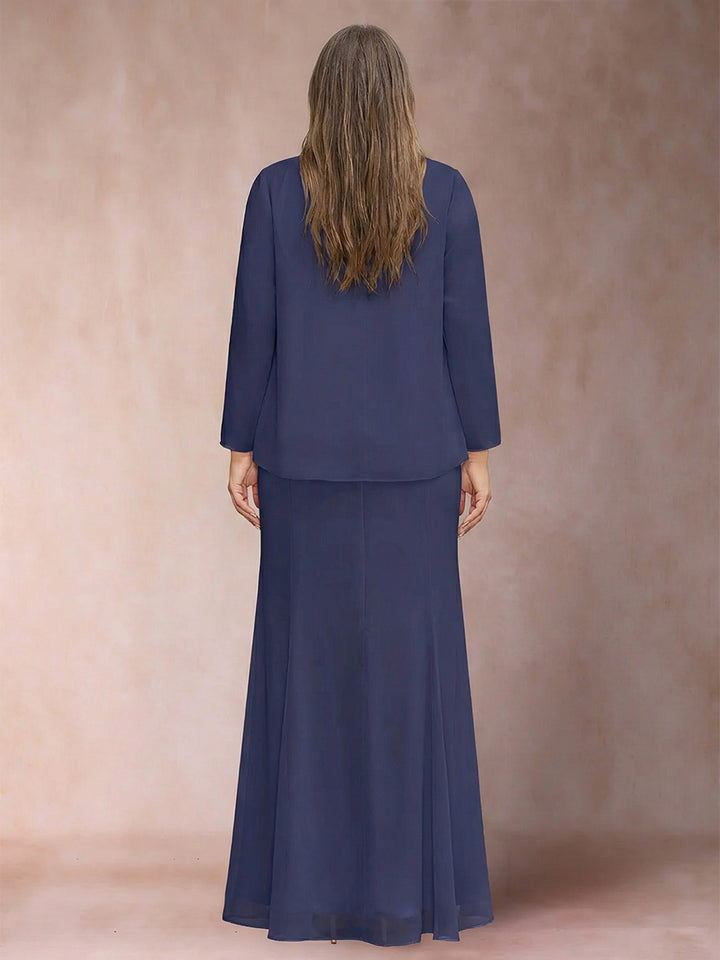 Sheath/Column V-Neck Floor-Length Plus Size Mother of the Bride Dresses With Jacket &amp; Sequins