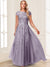 A-Line/Princess Sheer Neck Short Sleeves Long Formal Evening Dresses with Beading & Appliques