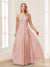A-Line/Princess Sheer Neck Short Sleeves Long Formal Evening Dresses with Beading & Appliques