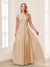 A-Line/Princess Sheer Neck Short Sleeves Long Formal Evening Dresses with Beading & Appliques