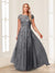 A-Line/Princess Sheer Neck Short Sleeves Long Formal Evening Dresses with Beading & Appliques