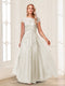 A-Line/Princess Sheer Neck Short Sleeves Long Formal Evening Dresses with Beading & Appliques