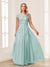 A-Line/Princess Sheer Neck Short Sleeves Long Formal Evening Dresses with Beading & Appliques