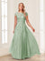 A-Line/Princess Sheer Neck Short Sleeves Long Formal Evening Dresses with Beading & Appliques