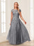 A-Line/Princess Sheer Neck Short Sleeves Long Formal Evening Dresses with Beading & Appliques