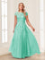 A-Line/Princess Sheer Neck Short Sleeves Long Formal Evening Dresses with Beading & Appliques