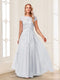 A-Line/Princess Sheer Neck Short Sleeves Long Formal Evening Dresses with Beading & Appliques