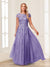 A-Line/Princess Sheer Neck Short Sleeves Long Formal Evening Dresses with Beading & Appliques