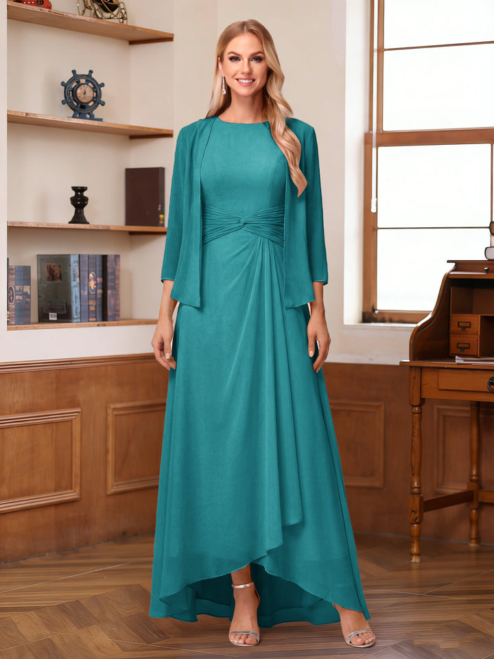 A-Line/Princess Scoop Sleeveless Ankle-Length Mother of the Bride Dresses with Ruched &amp; Jacket