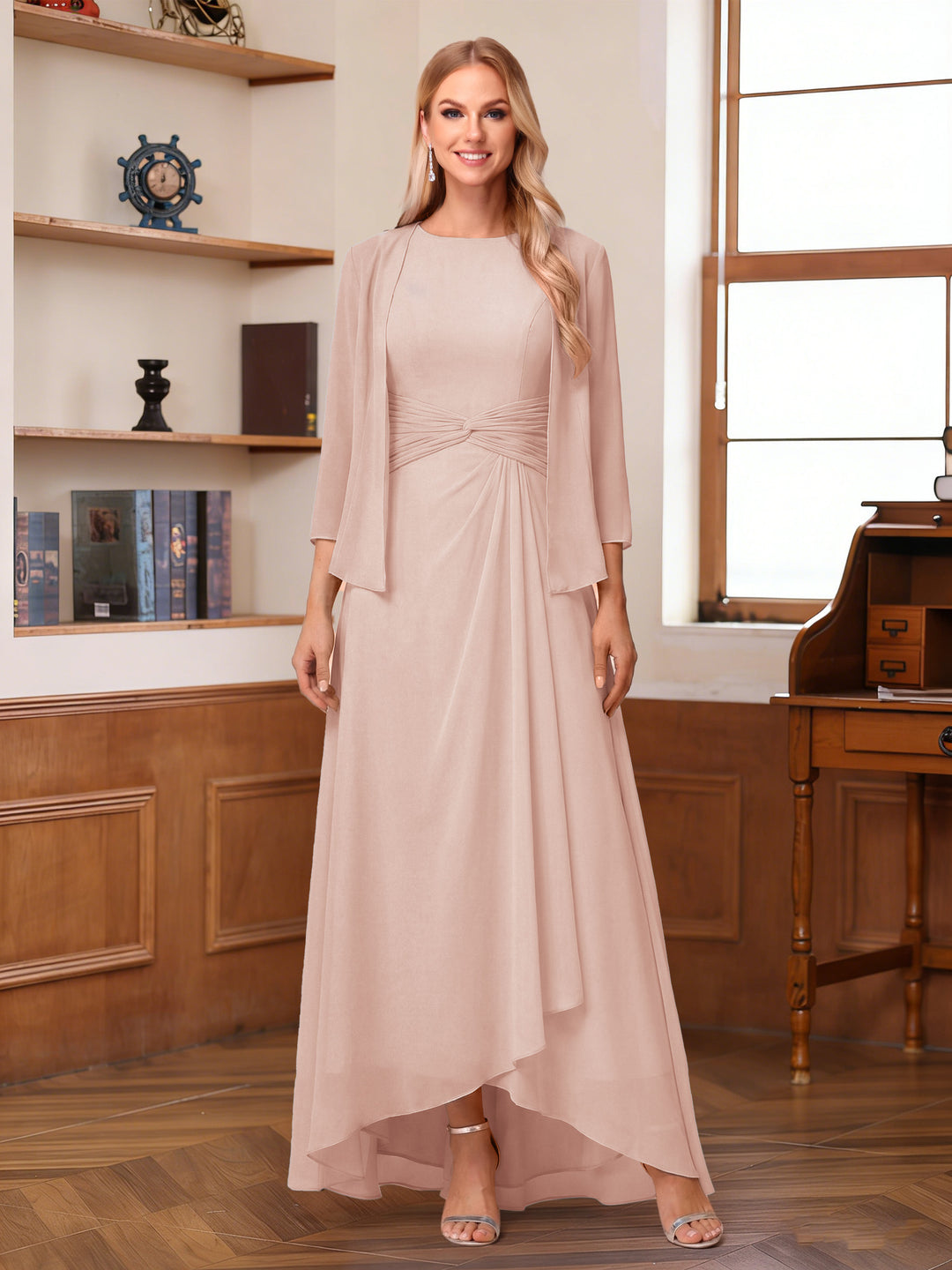 A-Line/Princess Scoop Sleeveless Ankle-Length Mother of the Bride Dresses with Ruched &amp; Jacket