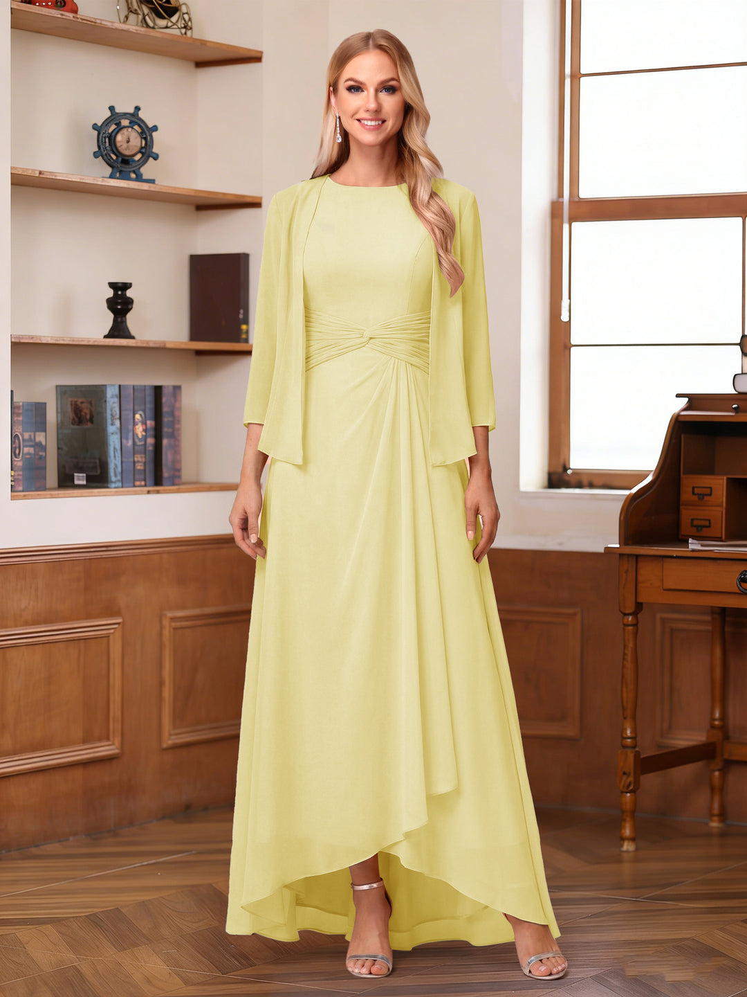 A-Line/Princess Scoop Sleeveless Ankle-Length Mother of the Bride Dresses with Ruched &amp; Jacket