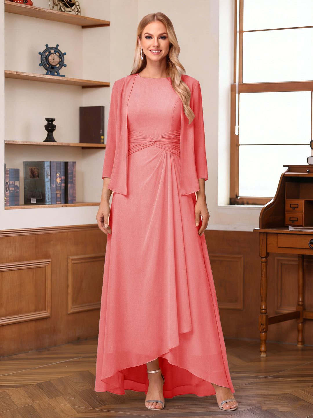 A-Line/Princess Scoop Sleeveless Ankle-Length Mother of the Bride Dresses with Ruched &amp; Jacket