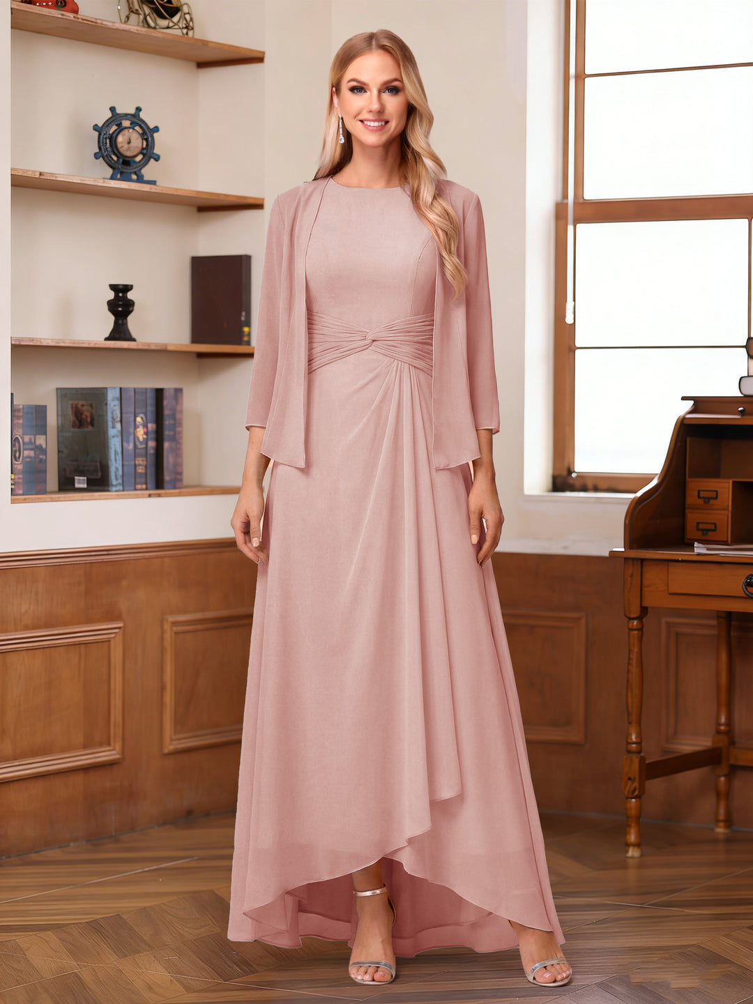 A-Line/Princess Scoop Sleeveless Ankle-Length Mother of the Bride Dresses with Ruched &amp; Jacket