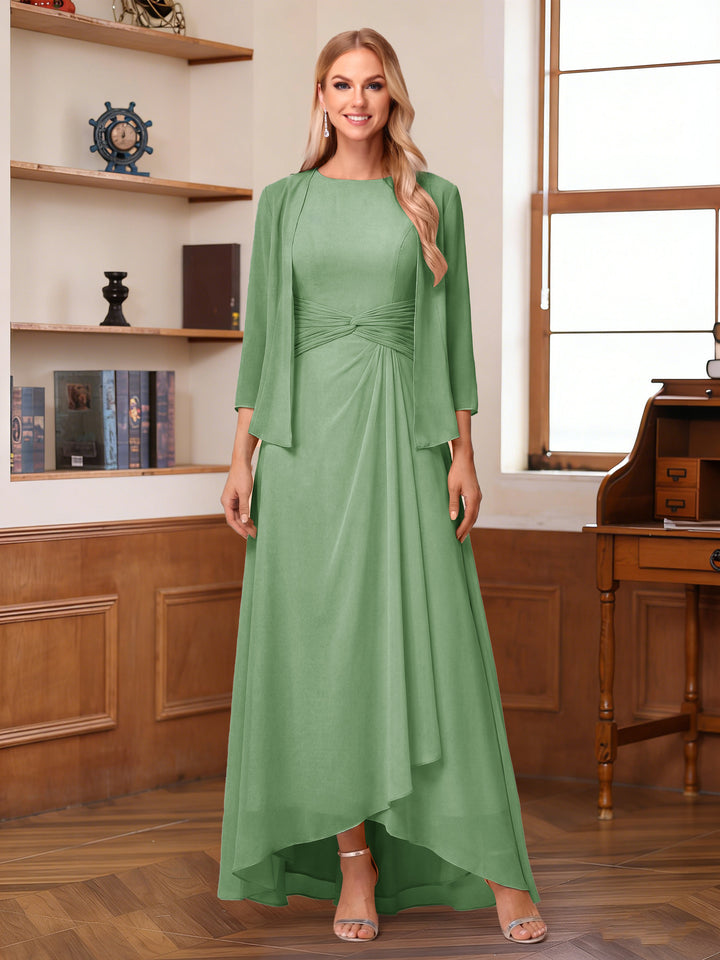 A-Line/Princess Scoop Sleeveless Ankle-Length Mother of the Bride Dresses with Ruched &amp; Jacket