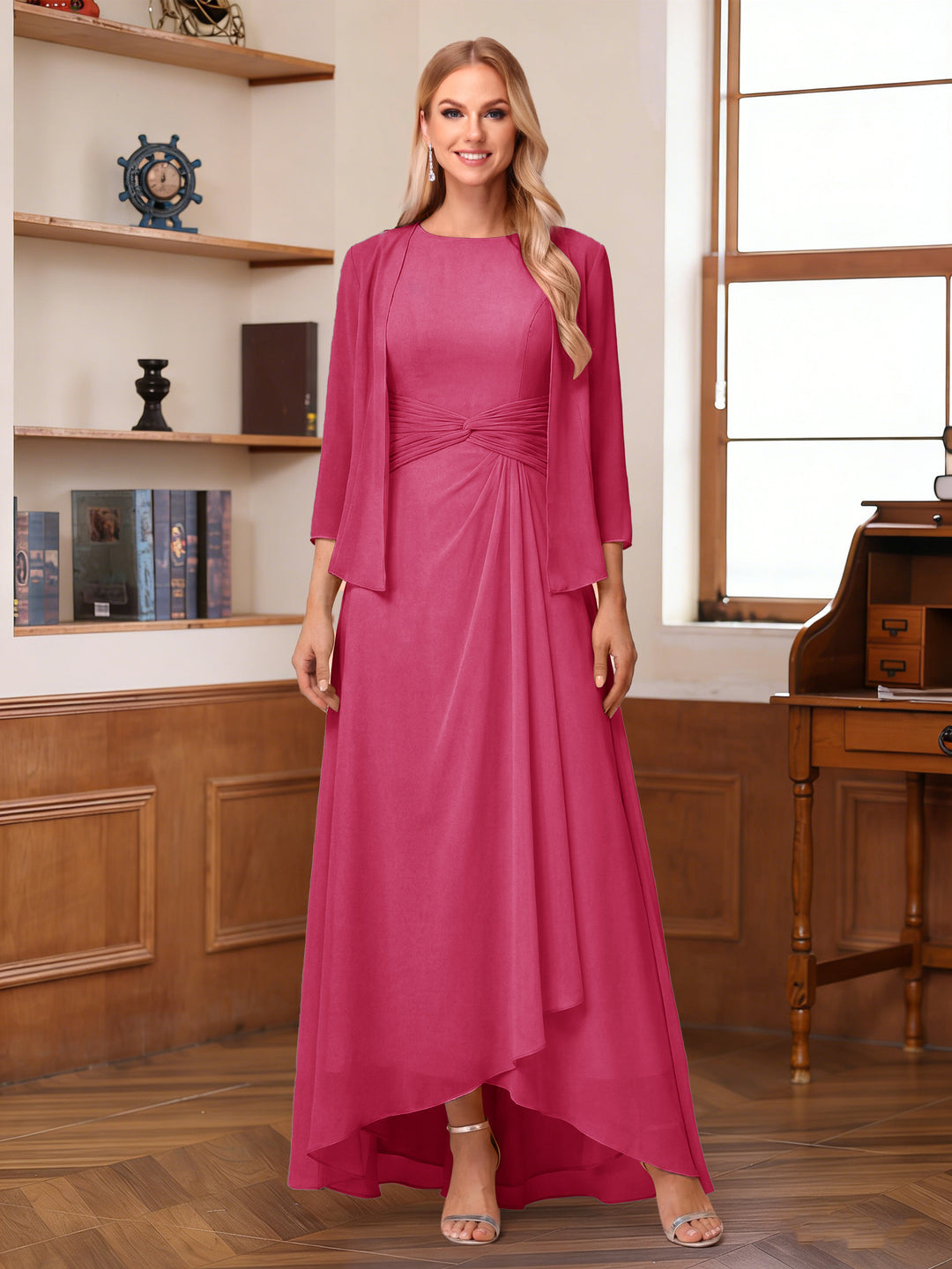 A-Line/Princess Scoop Sleeveless Ankle-Length Mother of the Bride Dresses with Ruched &amp; Jacket