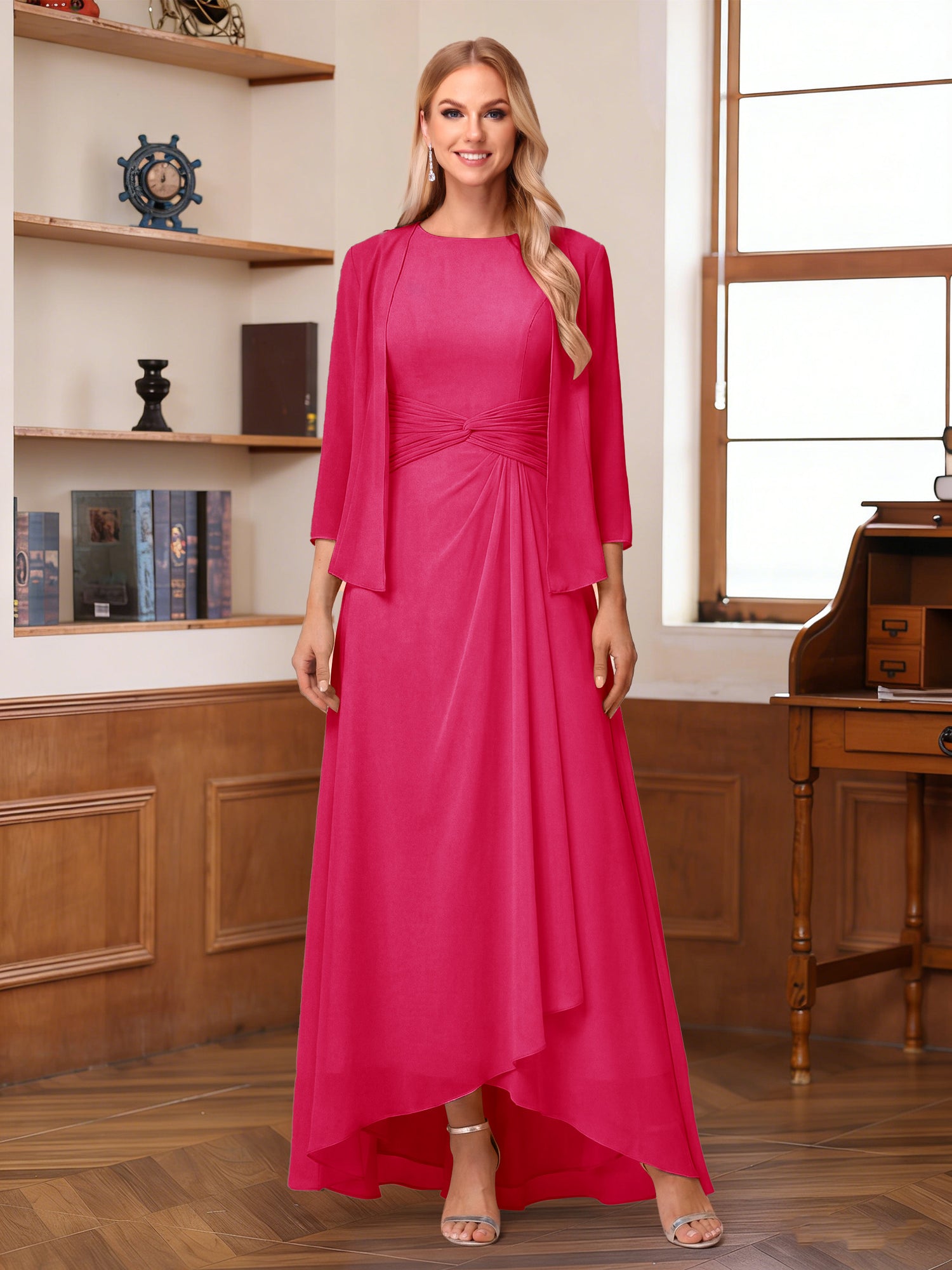A-Line/Princess Scoop Sleeveless Ankle-Length Mother of the Bride Dresses with Ruched & Jacket