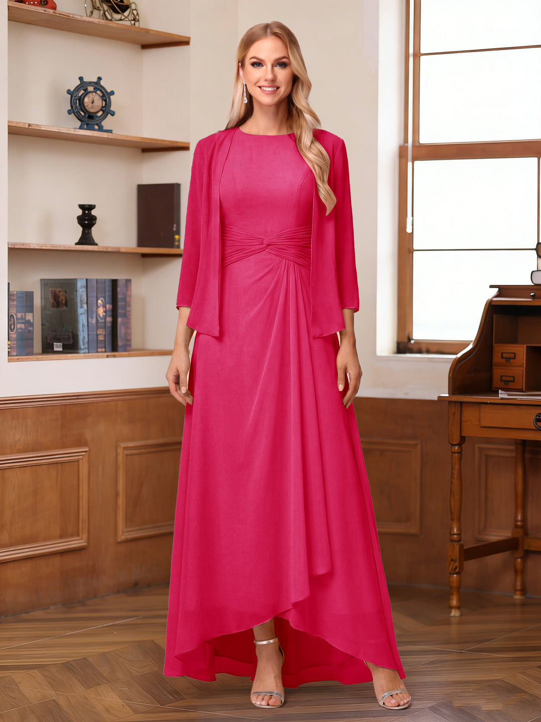A-Line/Princess Scoop Sleeveless Ankle-Length Mother of the Bride Dresses with Ruched &amp; Jacket